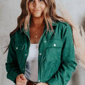 Green Button Down Cropped Jacket